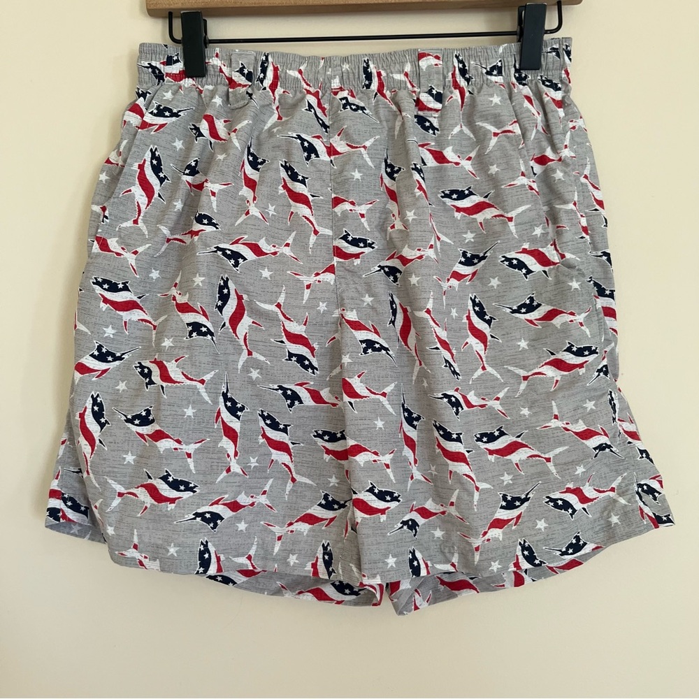 Columbia PFG Mens Swim Trunks Flag Grey Marlin Print 6" Size Small